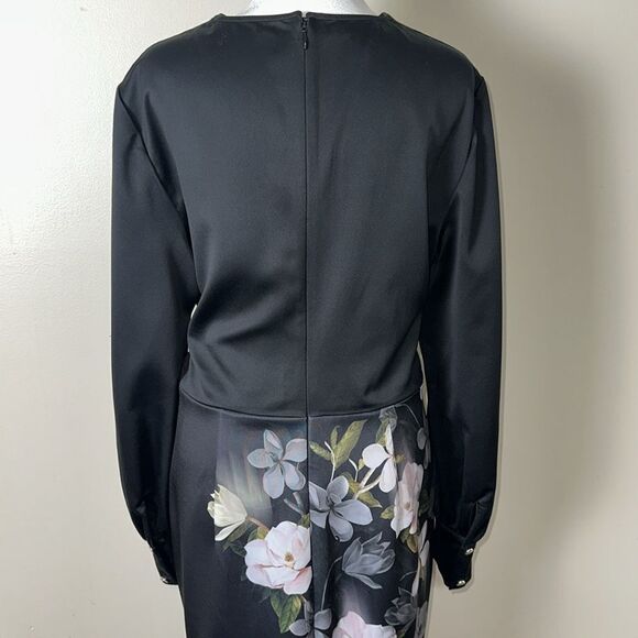 Ted Baker 5/14 Opal Alithea Black Floral V Neck Long Sleeve Bodycon Midi Dress - Picture 7 of 13